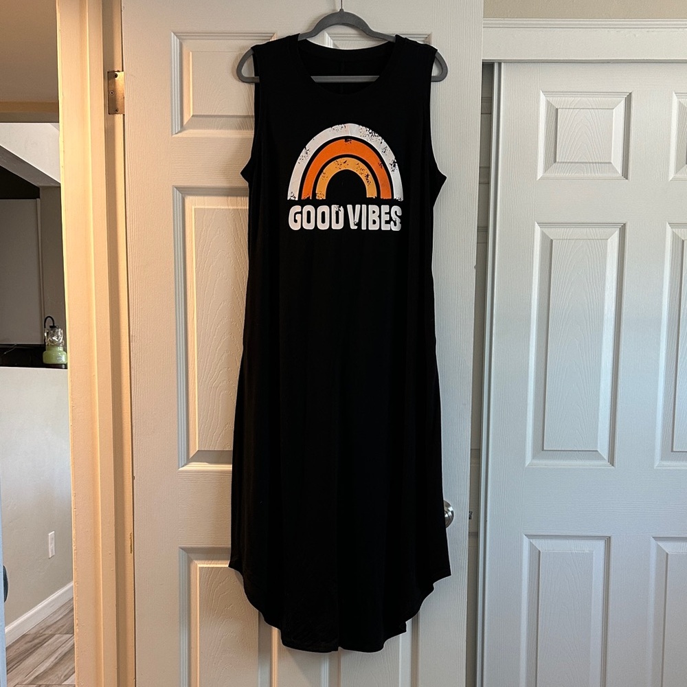 Good Vibes Black Graphic Midi Dress